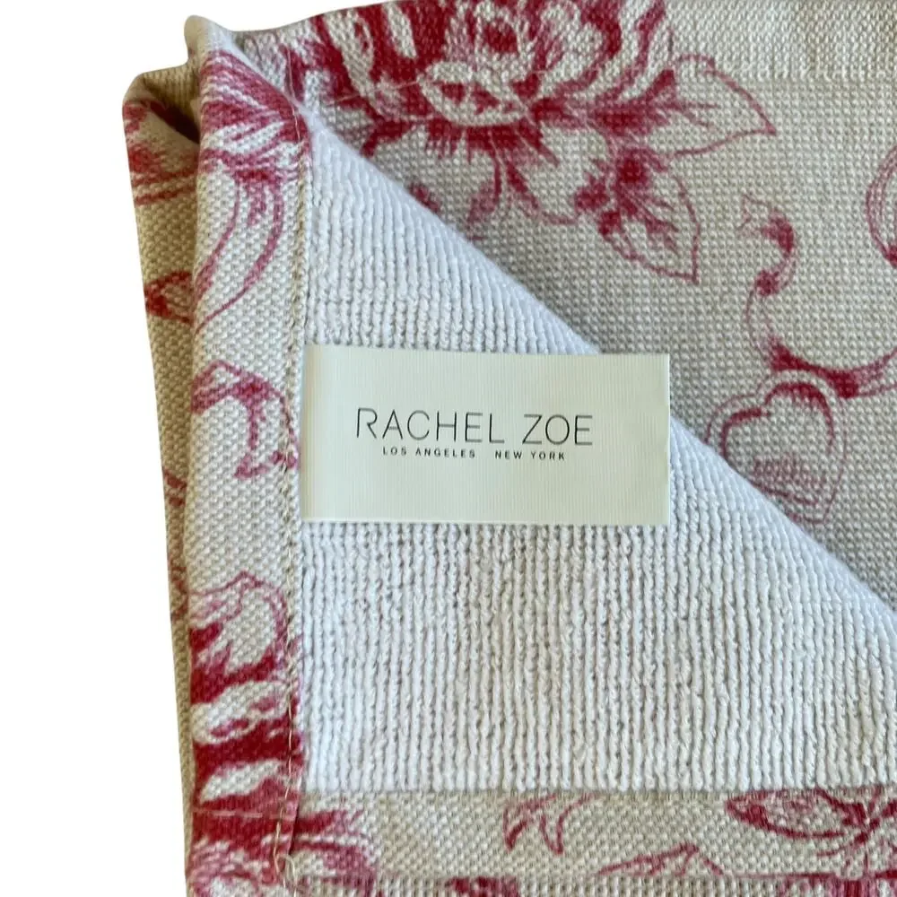 Rachel Zoe Valentine Kitchen Towels 20x28 Cotton Cupid Toile Red Beige 2pc NEW